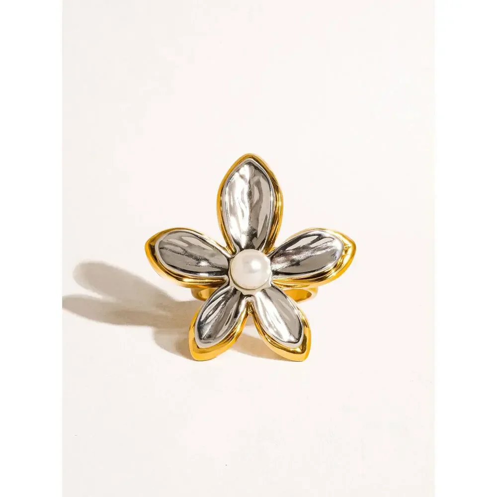 Killian 18K Gold Non-Tarnish Pearl Flower Ring